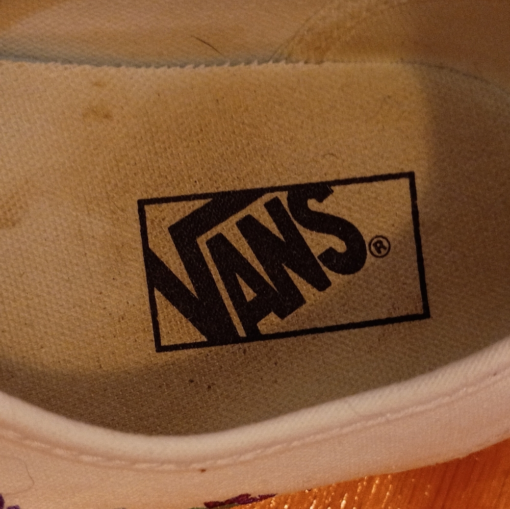 Vans Cream Canvas Low-Top Sneakers with Purple & Green Floral Embroidery - Picture 9 of 9